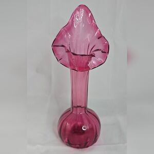 Vintage Rossi Art Glass Jack in the Pulpit vase in cranberry pink glas